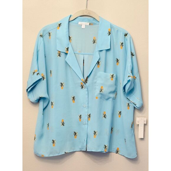 NWT Women's Abound Button Up Shirt Pineapples Blue Flowy - Picture 1 of 5